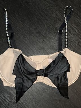 Victoria's Secret Nude and Black Bow Bralette with Rhinestone Straps